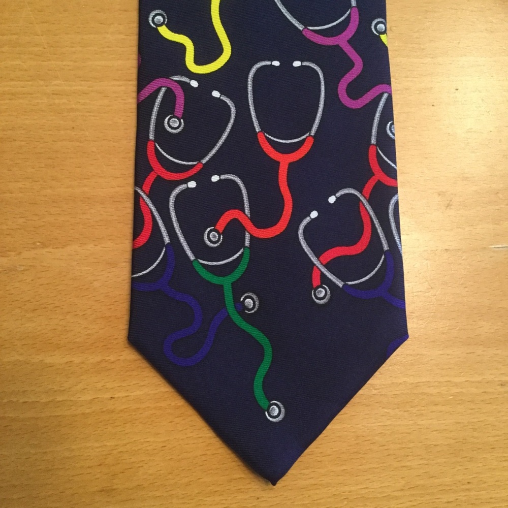 “Lub-Dub” STETHOSCOPES 100% silk, 57 “long tie medical doctor dr. Heart - Picture 2 of 6